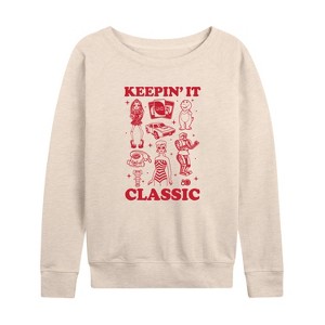 Women's - Mattel - Keepin It Classic Lightweight French Terry Wide Neck Long Sleeve Shirt - 1 of 4