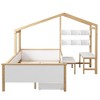 Full Size Wooden House Bed White and Original Wood Colored Frame with Drawer, Desk and Bookshelf for Children or Guest Room - 2 of 3