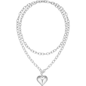 Gold Puffy Heart Pendant Necklace for Women, Beaded Chain Statement Jewelry XL22342B - 1 of 4