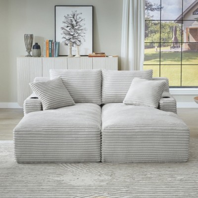 Set of 2 Corduroy Chaise Lounge Chairs, Oversized Sleeper Sofa with Cupholder, Modern Loveseat for Bedroom or Living Room – The Pop Home