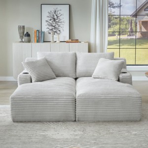 Set of 2 Corduroy Chaise Lounge Chairs, Oversized Sleeper Sofa with Cupholder, Modern Loveseat for Bedroom or Living Room – The Pop Home - 1 of 4