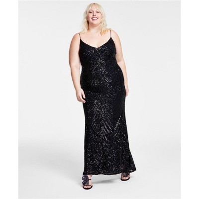 B. DARLIN Womens Sequined Bungee Strap Evening Gown Dress, Black, 20W