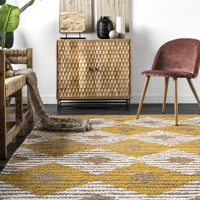 Yellow and Beige Braided Cotton Area Rug