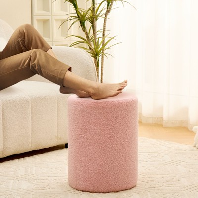 KTMBDW Round Teddy Fleece Ottoman with Soft Padded Seat, Multi-Functional Footrest, Vanity Chairs for Makeup for Living Room, Bedroom, Entryway