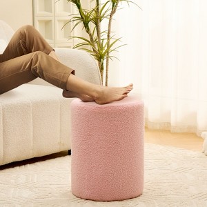 KTMBDW Round Teddy Fleece Ottoman with Soft Padded Seat, Multi-Functional Footrest, Vanity Chairs for Makeup for Living Room, Bedroom, Entryway - 1 of 4