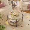 Wooden Round Coffee Table for Living Room, Wood Desktop & Sturdy Metal Legs, 2 Tier Circle Coffee Table with Storage Open Shelf - 2 of 4