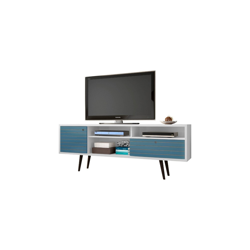 Photos - Mount/Stand Liberty 3 Shelf and 1 Drawer TV Stand for TVs up to 65" White/Aqua Blue 