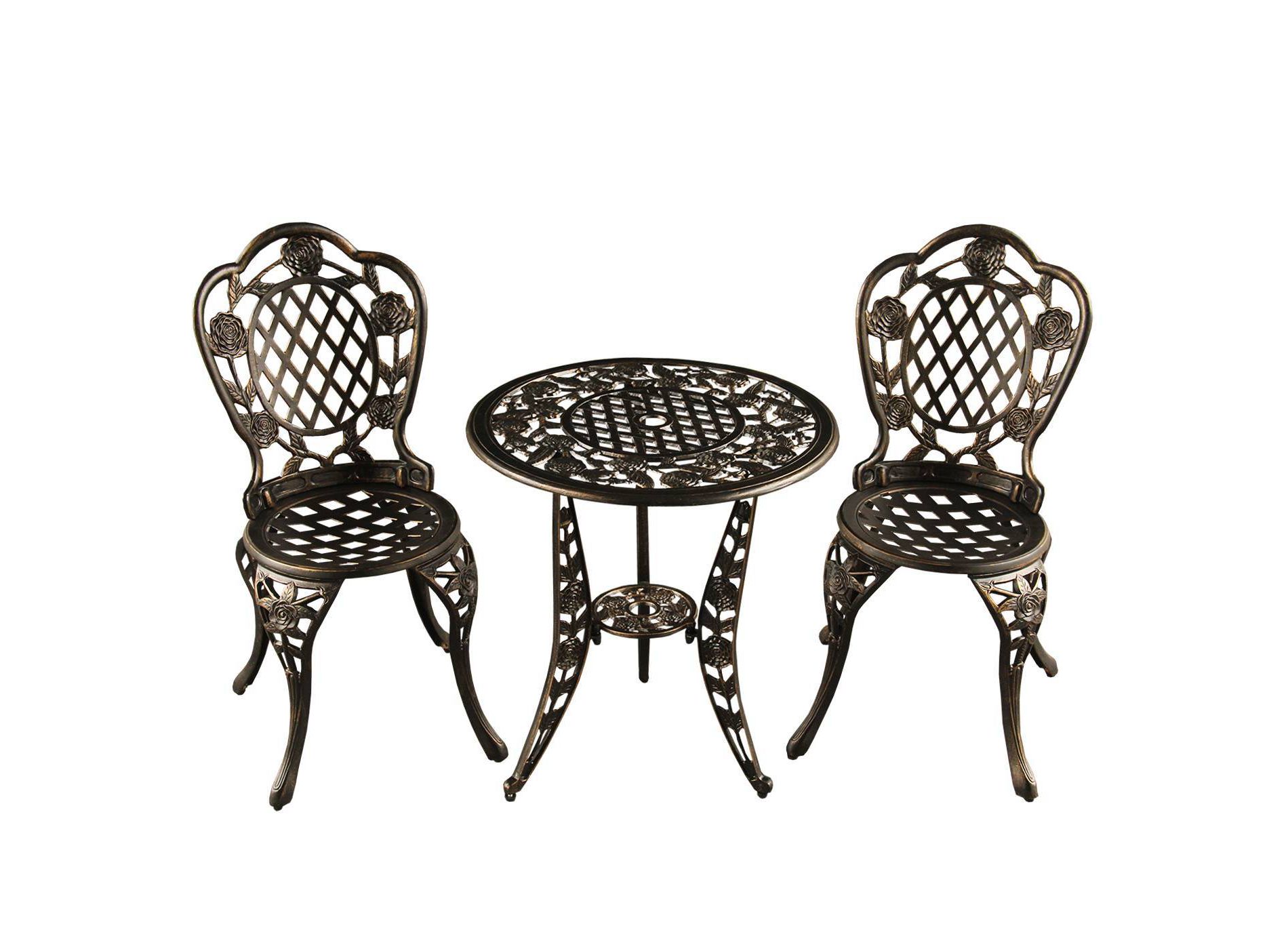 3pc Rose Ornate Traditional Patio Bistro Set - Bronze - Oakland Living: Weather-Resistant Aluminum Furniture