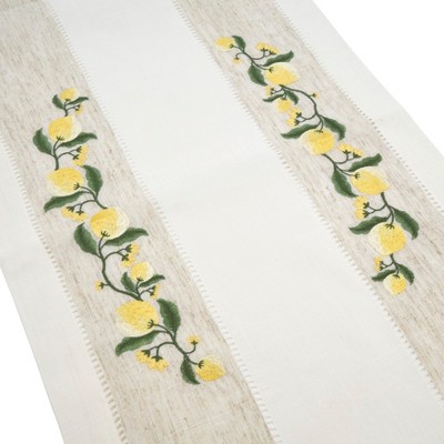 Ivory Lemon Embroidery Hemstitch Table Runner, 15" x 70"