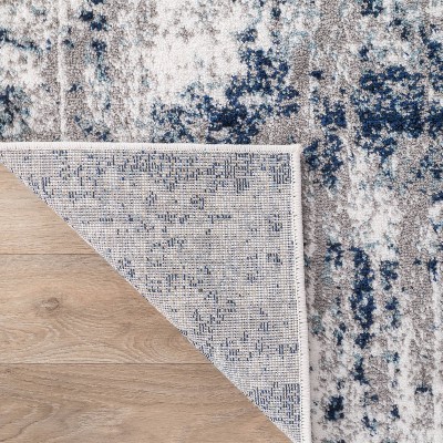 Blue Distressed Abstract Polypropylene Runner Rug