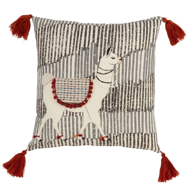 Saro Lifestyle Llama Tassel Pillow - Down Filled, 18" Square, Multi, 1 of 3
