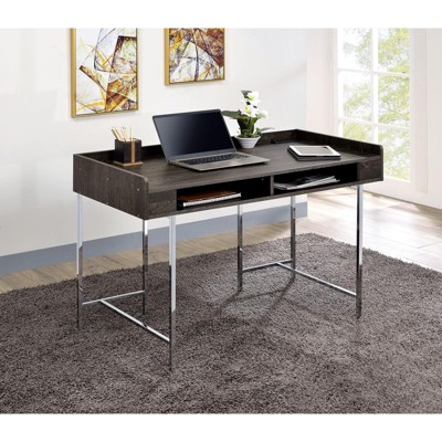 Vynxaria Modern Contemporary USB Supported Computer Desk With Drawer Space Providing Storage, Wood And Steel Construction