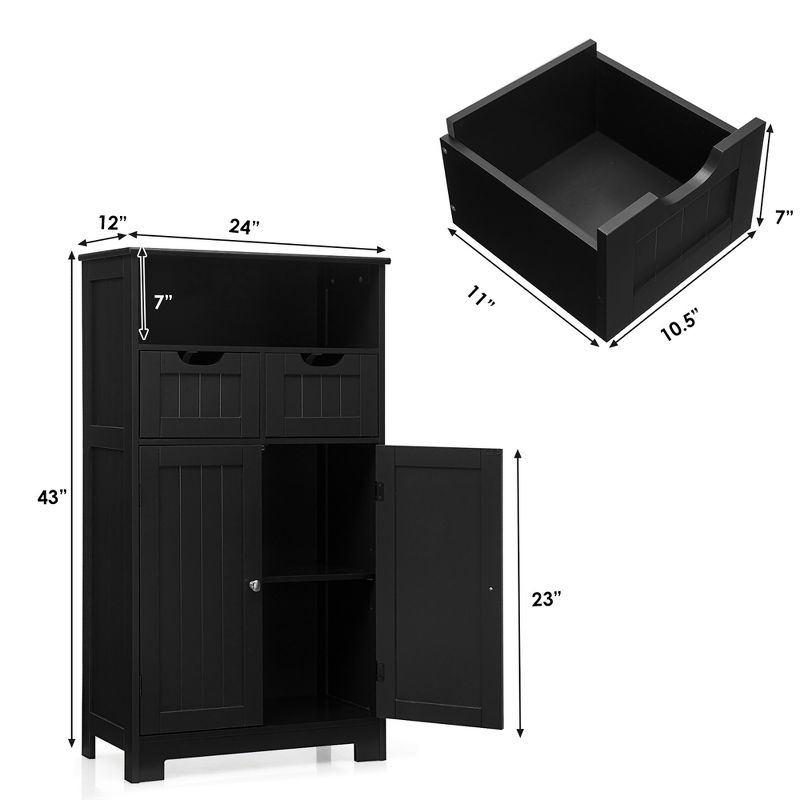 Costway Bathroom Floor Cabinet Wooden Storage Organizer w/Drawer Doors, 3 of 11
