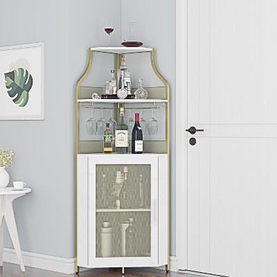 Corner Bar Cabinet with Glass Holder, Industrial Wine Cabinet with Adjustable Shelf, Liquor Cabinet Bar Cabinet, Corner Display Cabinet