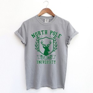 Simply Sage Market Women's North Pole University Reindeer Short Sleeve Garment Dyed Tee - 1 of 4