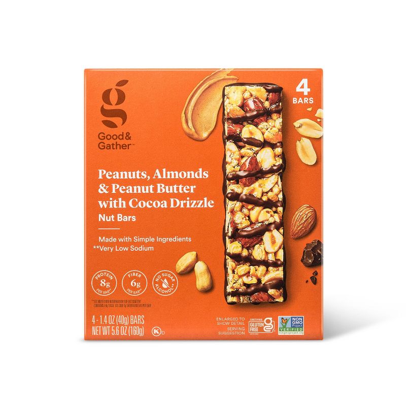 Almond and Peanut Butter with Cocoa Drizzle Nut Bars - 4ct - Good &#38; Gather&#8482;, 1 of 5