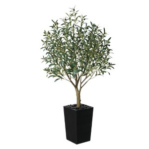 DR.Planzen 5-8FT Adjustable Artificial Olive Tree - UV Resistant Fake Plant in 15.7-22.7" Tall Planter (B/W/Coffee) for Indoor/Outdoor - 1 of 4