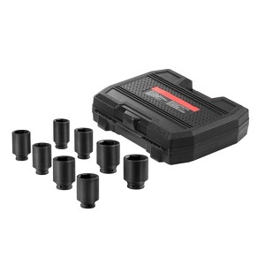 VEVOR Axle Nut Impact Socket Set, 1/2" Drive Deep 12-Point 8-Piece Metric Spindle Nut Socket Set, CR-MO Heat Treated Large Socket Set Black - 1 of 4