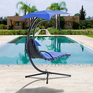 Hanging Chaise Lounger with Removable Canopy, Outdoor Swing Chair with Built-in Pillow, Hanging Curved Chaise Lounge Chair - 1 of 4