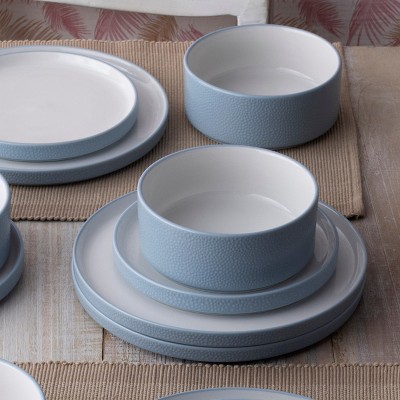 Aqua and White Porcelain 12-Piece Dinnerware Set, Service for 4