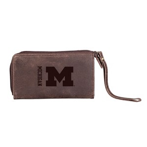 Evergreen NCAA Michigan Wolverines Brown Leather Women's Wristlet Wallet Officially Licensed with Gift Box - 1 of 1