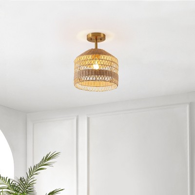 Noyuna 12" Natural Rattan and Gold Flush Mount Light