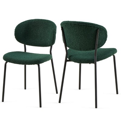 Boucle Dining Chairs Set of 2,Modern Curved Back Upholstered Accent Chairs with Black Metal Legs for Dining Room-Baofuwish
