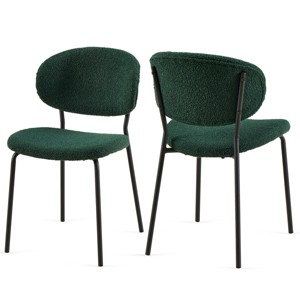 Boucle Dining Chairs Set of 2,Modern Curved Back Upholstered Accent Chairs with Black Metal Legs for Dining Room-Baofuwish - 1 of 4