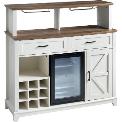 AMERLIFE Farmhouse Coffee Bar Cabinet with Beverage Refrigerator Cooler, 47" Wine Bar Dining Room, White