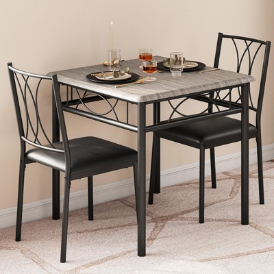 3-Piece Black Wood Dining Table Set for 2 with Upholstered Cushion Chairs, Rectangular Kitchen Table & Chairs for Small Space, Breakfast Nook