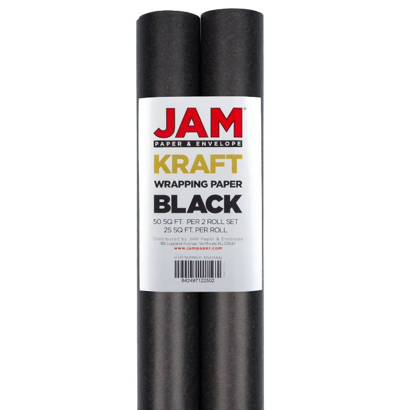 JAM PAPER Black Kraft Gift Wrapping Paper Roll - 2 packs of 25 Sq. Ft., 1 of 6