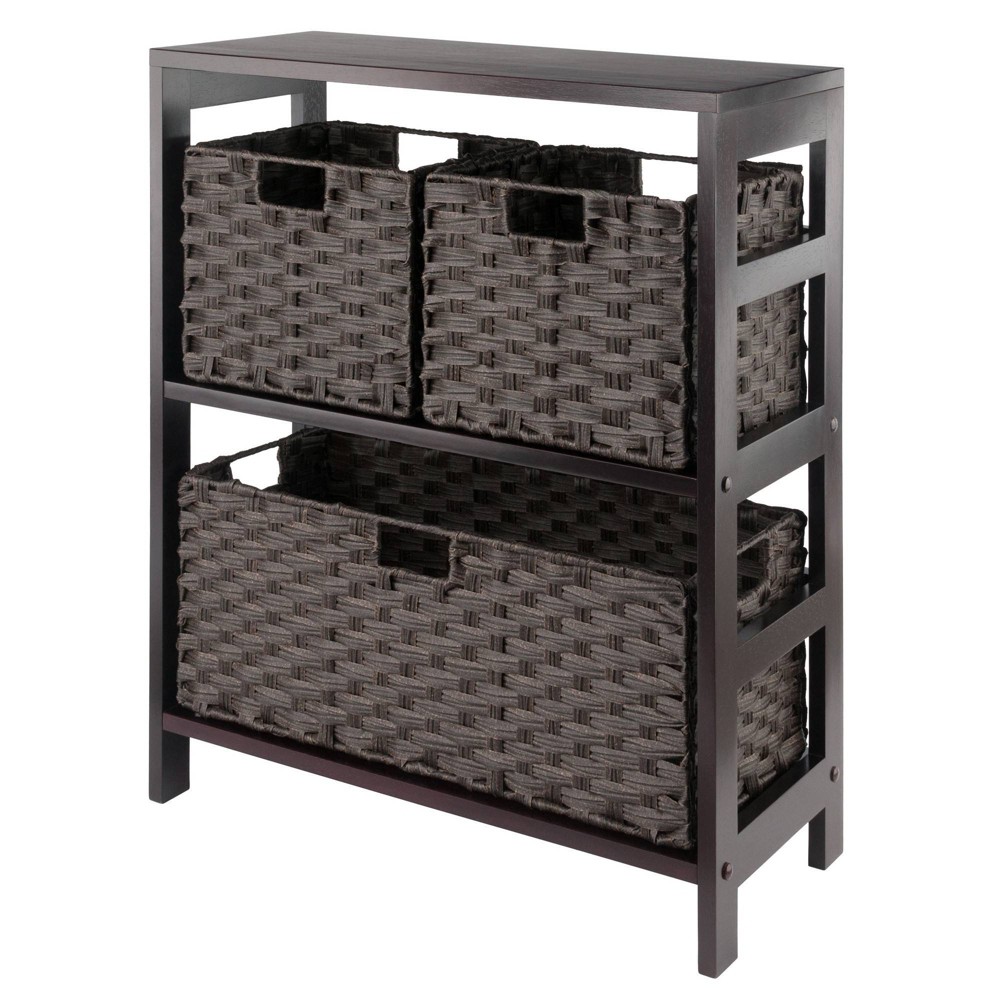 29.21&#34; 4pc Leo Storage Shelf with Baskets Espresso/Chocolate - Winsome: Transitional Style, Wood Composite, Fixed Shelf
