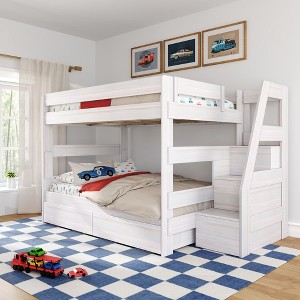 Modern Farmhouse Queen Over Queen Bunk Bed With Staircase and Storage Drawers - 1 of 4