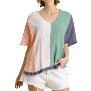 Women's Color Block Gauze Top - umgee - 1 of 4