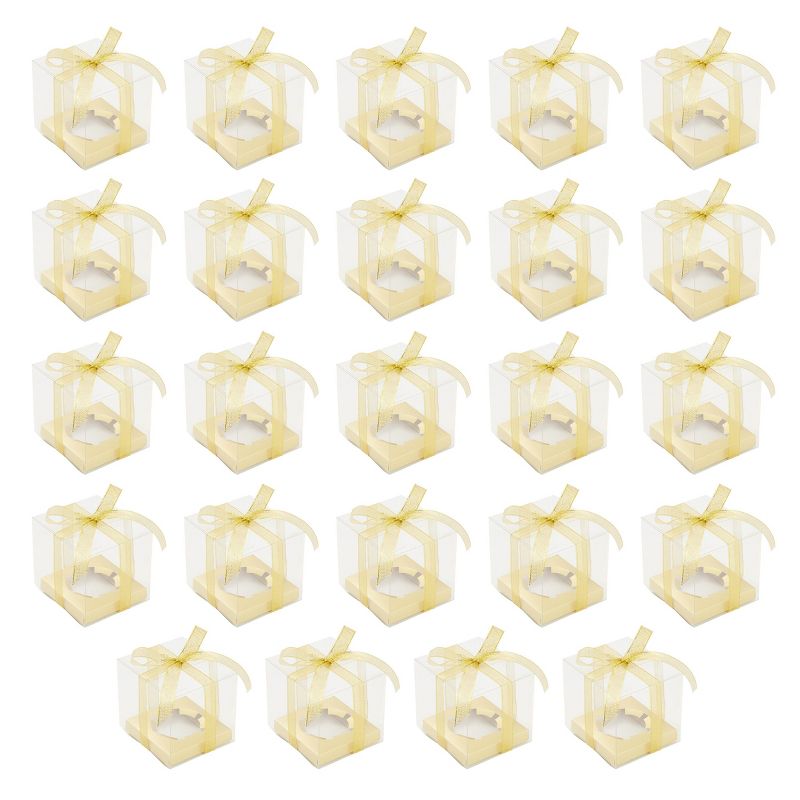Sparkle and Bash 24 Pack Individual Cupcake Boxes Containers, Cupcake Carrier Holder with Gold Ribbon for Wedding Party Favors, 1 of 10