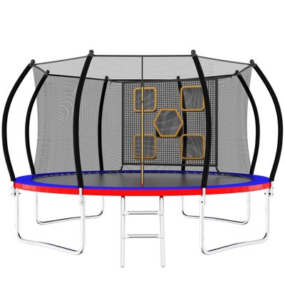 HFYee 1214/8*14FT Round Jump Trampoline Enclosure & Ladder for Backyard Fitness for Ages 8+