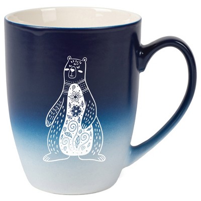 Elanze Designs 12 Ounce Two Toned Ombre Ceramic Tea Coffee Cup Mug Blue White Whimsical Floral Bear