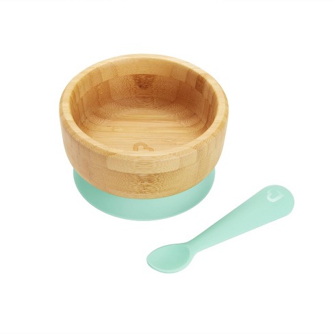 Avanchy Bamboo Baby Suction Bowl/Spoon Green