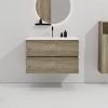 COWLOWN Black 29.9-in Contemporary Wall-Mounted Bathroom Vanity with Snow White & Natural Oak Finish, Silent Soft-Close Drawers - 3 of 4