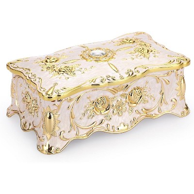 Vintage Two Layer Rectangular Trinket Organizer Storage Box Ornate Treasure Chest Box