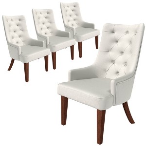 LeisureMod Upholstered Dining Chair in Leather/Velvet with Rubberwood Legs Spruce Series Set of 4 - 1 of 4