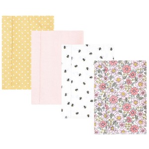 Hudson Baby Infant Girl Cotton Flannel Burp Cloths, Pink Yellow Pretty Floral, One Size - 1 of 4