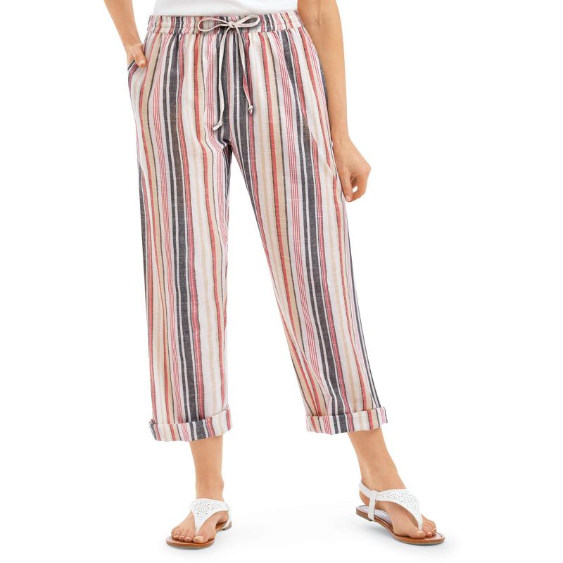 Collections Etc Striped Cuffed Hem Pull-On Elasticized Waist Capris, 3 of 5