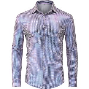 Coolmee Mens Dress Shirt Long Sleeve Button Down Shirt for Party Nightclub Christmas Prom Costume - 1 of 3