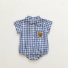 MyKids-USA Summer Arrival Baby Boys Plaid and Teddy Bear Pattern Short Sleeves Onesies with Turn-down Collar - 3 of 4