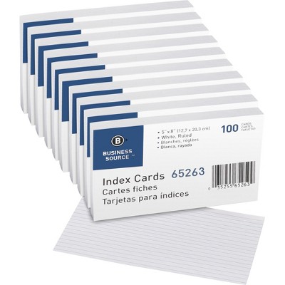 Business Source Index Cards Ruled 72 lb. 5"x8" 500/BX White 65263BX