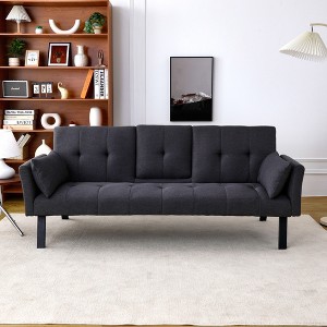 NicBex Modern Tufted Loveseat Sofa Couch with Foldable Cup Holder & Black Legs,2-Seat Lounge Sofa for Living Room,Apartment - 1 of 4