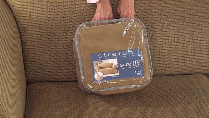 2pc Stretch Pique Chair Slipcovers Taupe - Sure Fit, 5 of 6, play video