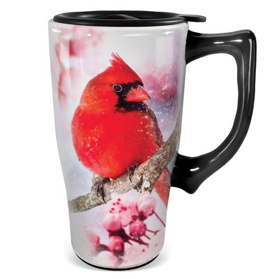 Collections Etc Skid-Resistant Cardinal Ceramic Travel Mug