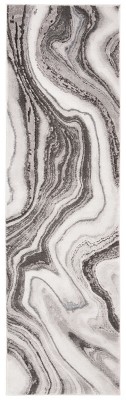 Elysian Swirls Abstract Runner Rug in Grey & Silver, 2'3" x 6'